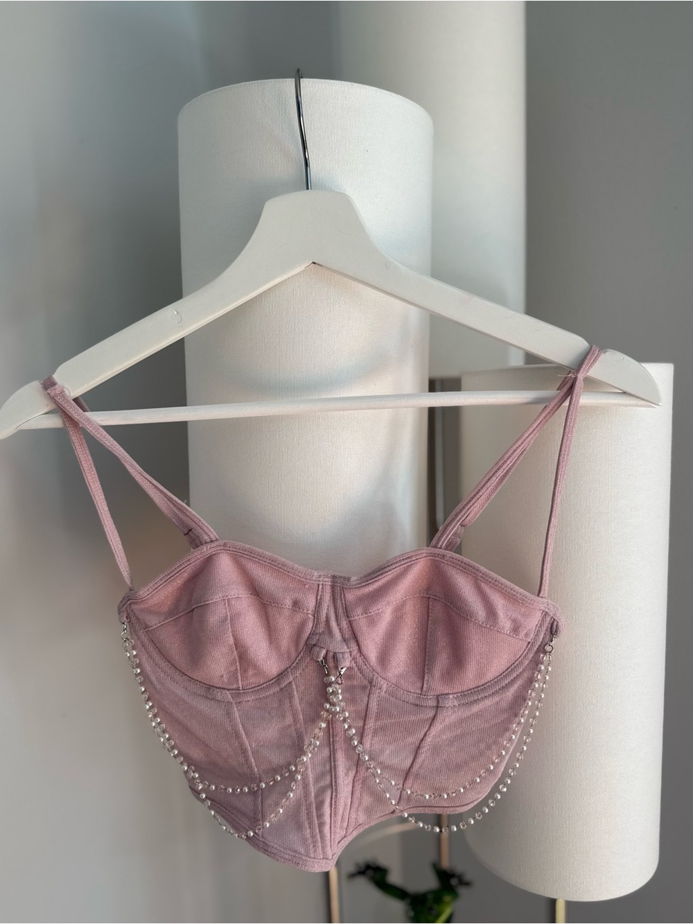 Blush Pink Beaded Bustier Crop Top